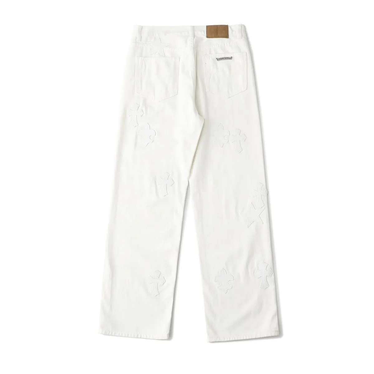 P260 💰 (Top version) Chrome Hearts/Chrome Hearts Classic white star cow series colored leather cross washed color fabric unisex denim trousers Vibe style straight stacked god-level version Carbon fine bias denim color cloth Old vintage full set of hardware - Chrome Hearts white cow series The high version uses high-ounce custom fabrics, fermentation washing and soft color fixation, soft and thick to wear, the details are all made by hand-polished craftsmanship, all-over printed jacquard fabric Unique design style. Through multiple processes to create a full retro feel. Unique niche non-contrast shirt. Customized distressed spray-painted buttons. Craftsmanship in every detail. Color: white stars. Size: 28-30-32-34 (corresponding to S-M-L-XL)